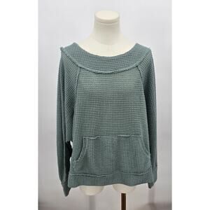 La Miel 
Blue Grey Waffleknit Pocket Sweater